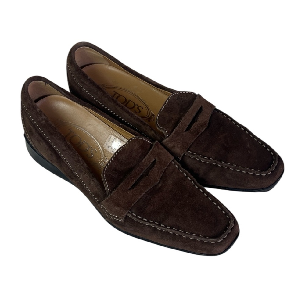 Tod's Unisex Dark Brown Suede Slip-On Loafers Size 5.1/2 UK